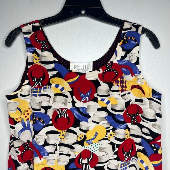 Vintage Petite Sophisticate Silk Reversible Lady Hat Pattern Tank Top Sz P Dots - Picture 4 of 11